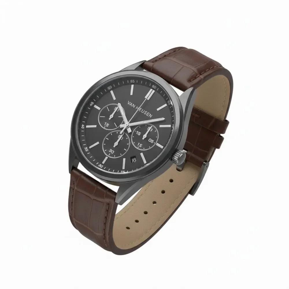 Van Heusen Men’s Watch & Bracelet Set Brown Leather